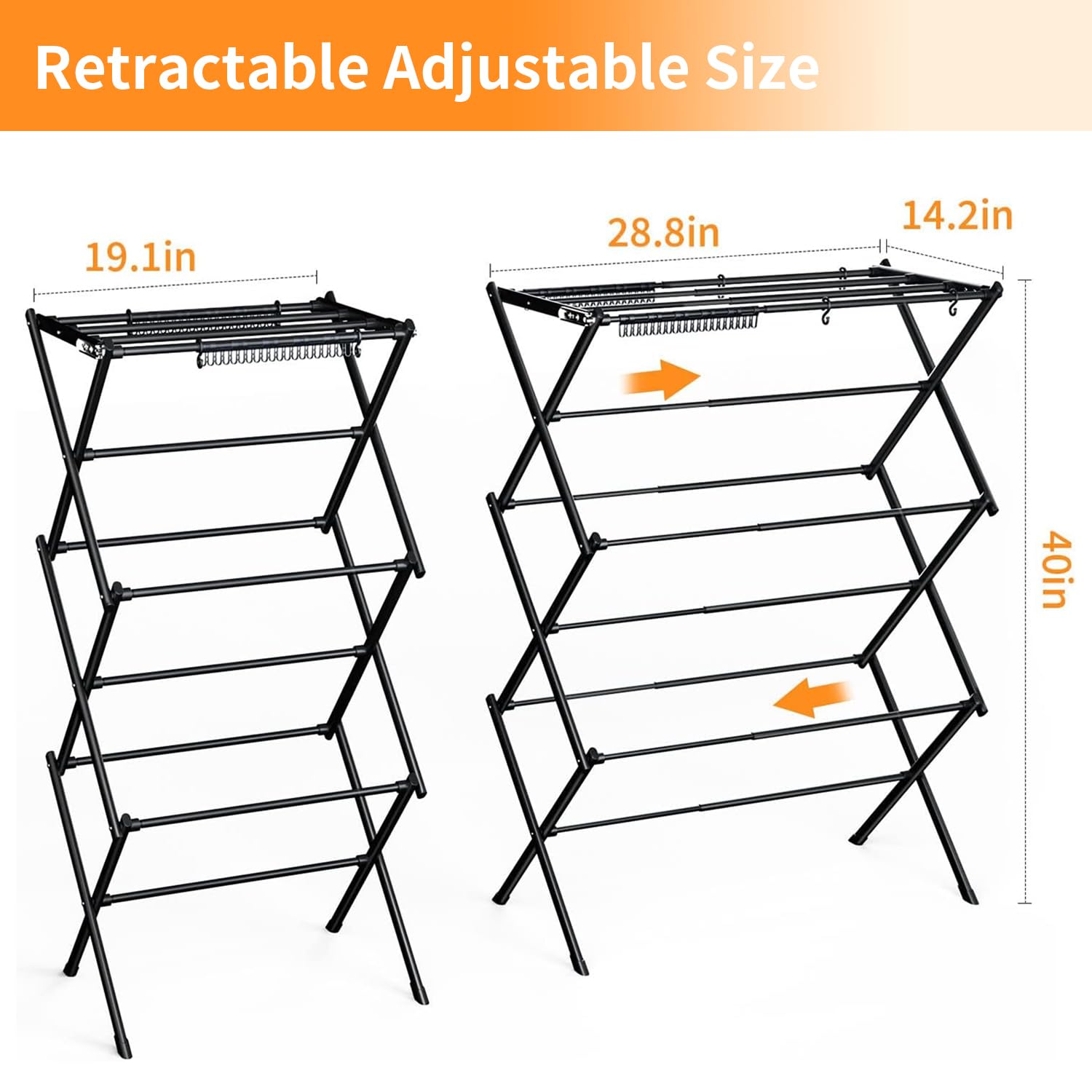 KeingGcopr accordion-design rack expands to dry multiple items.