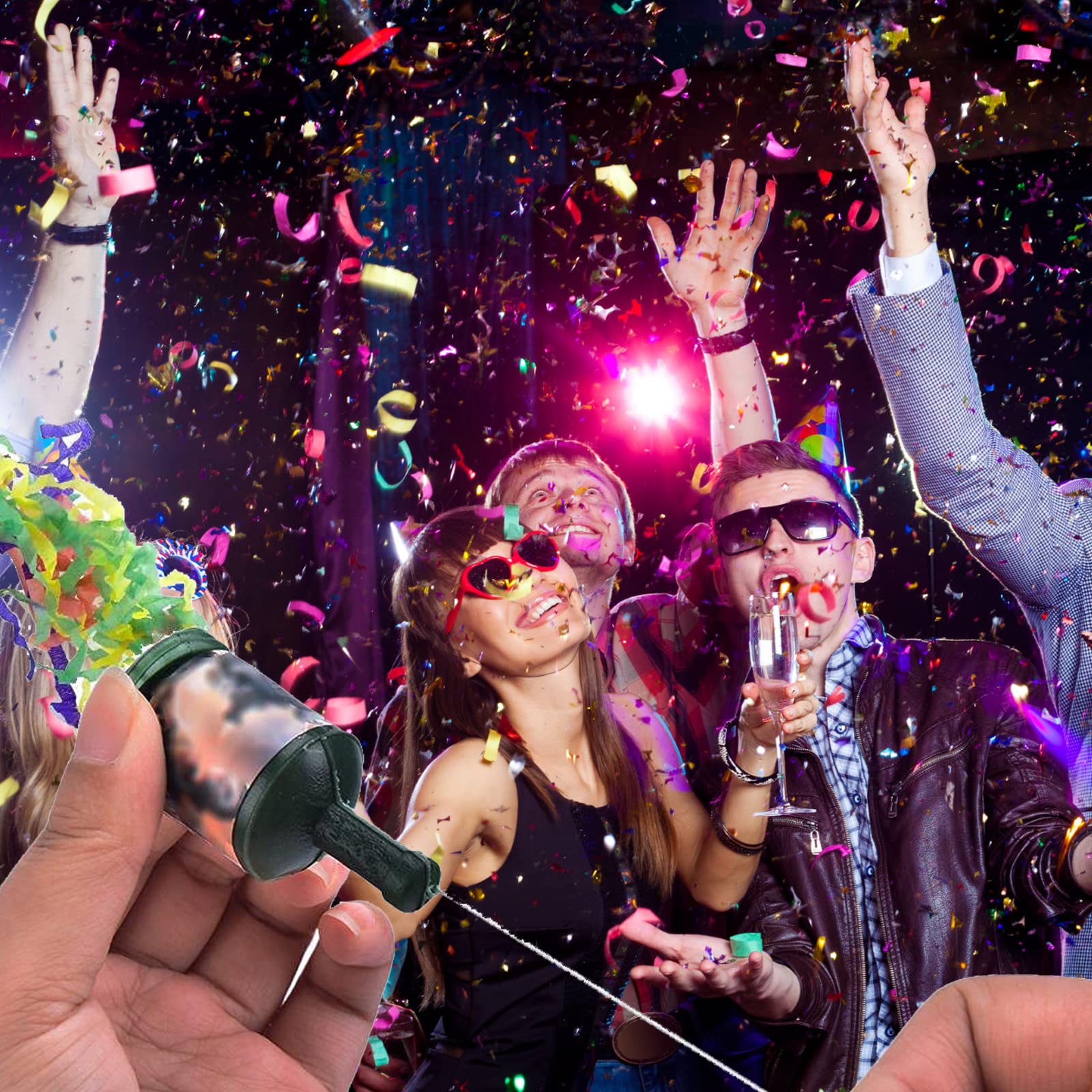 Kekafu confetti poppers on a dance floor creating festive mood.
