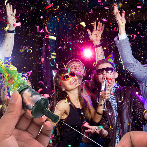 Kekafu confetti poppers on a dance floor creating festive mood.
