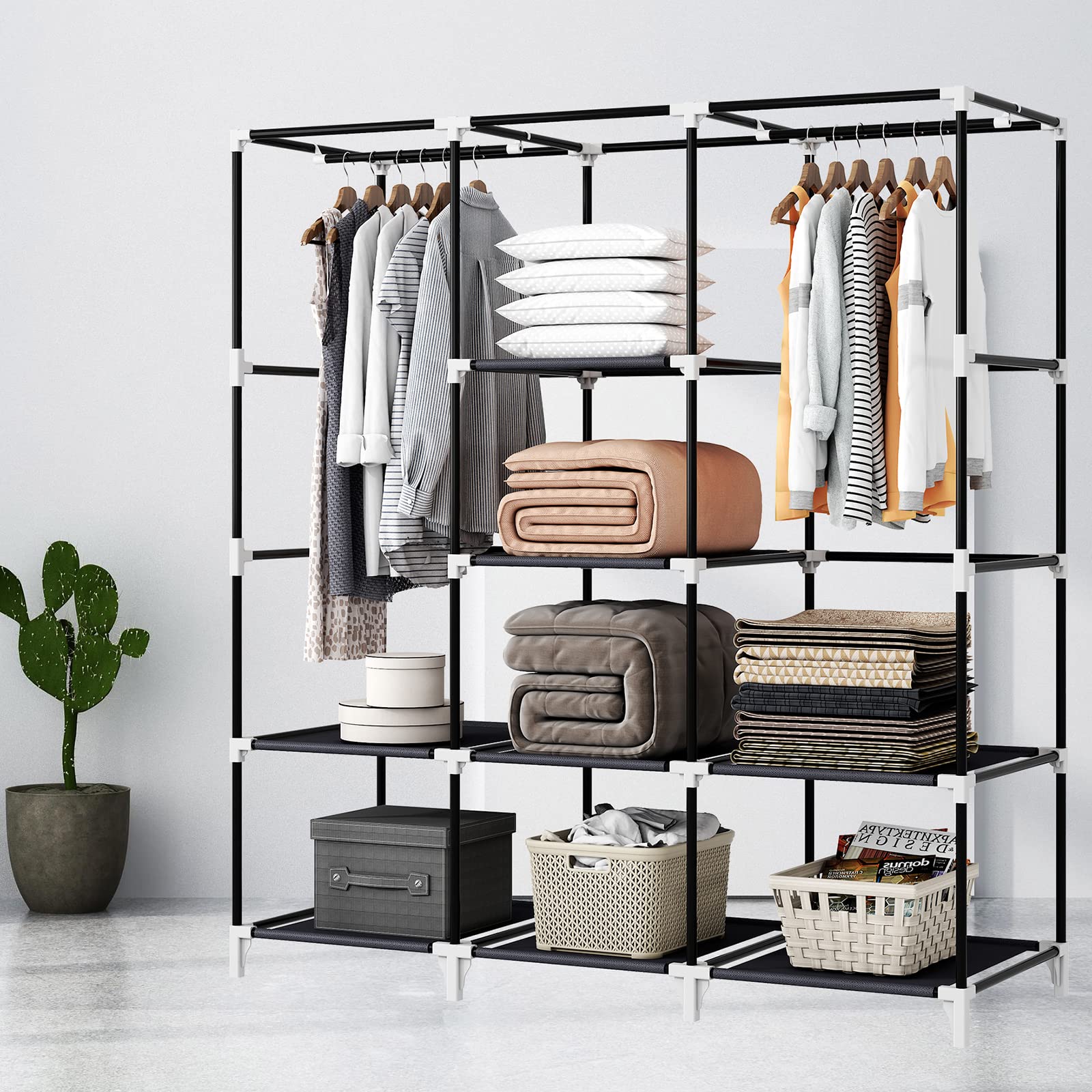 KEKIWE Portable Closet two hanging rods layout ideal for coats and dresses