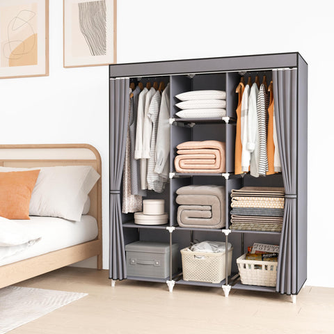 KEKIWE portable closet 51inch side view highlighting sturdy frame supporting heavy garments.