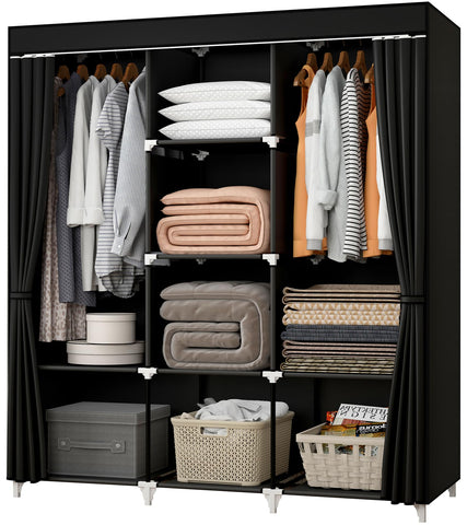 KEKIWE Portable Closet front view with two hanging rods for organized outfits