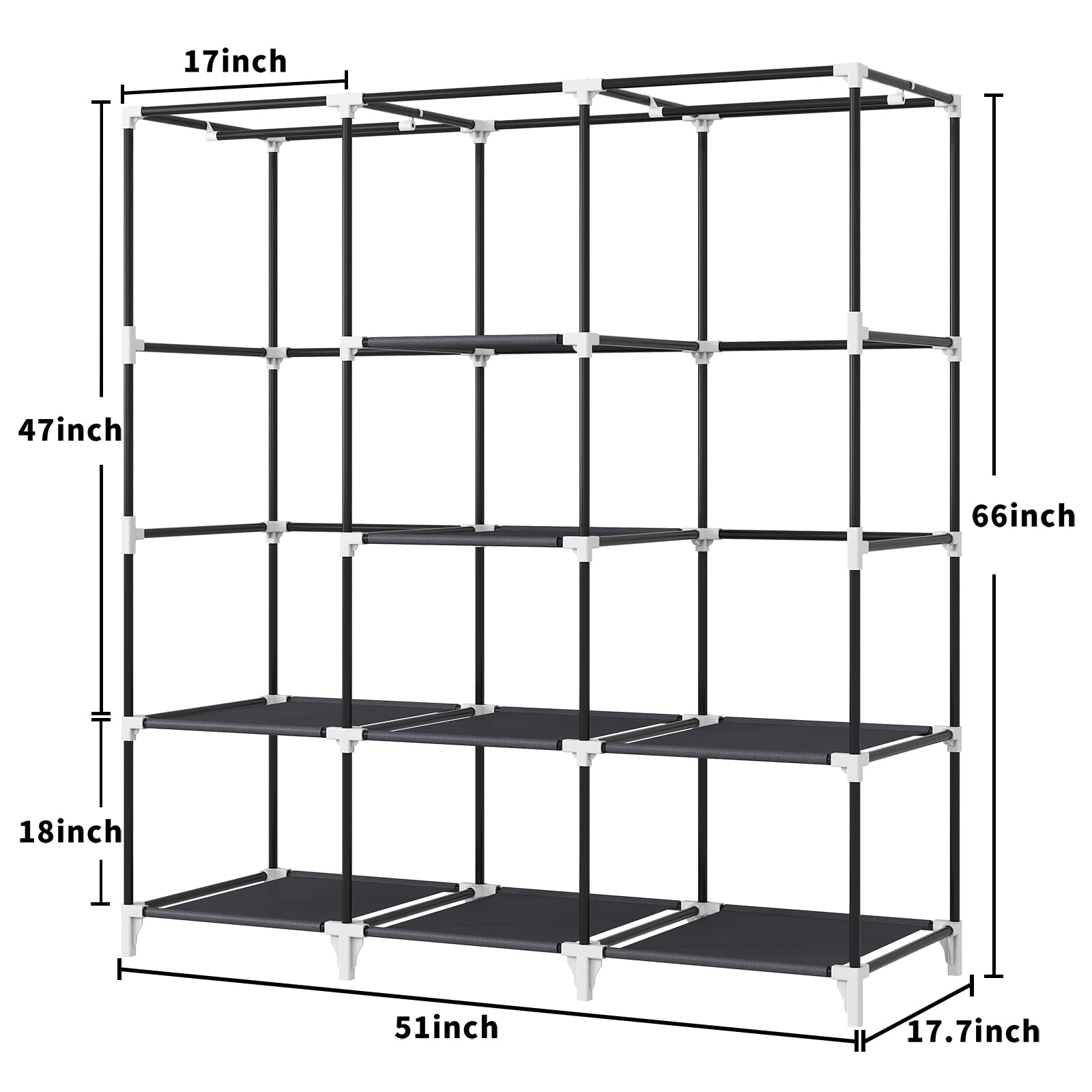 KEKIWE 51inch wardrobe with two hanging rods for jackets and dresses.