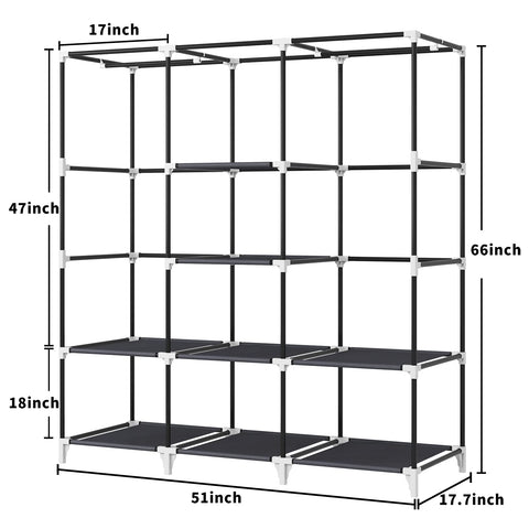 KEKIWE 51inch wardrobe with two hanging rods for jackets and dresses.