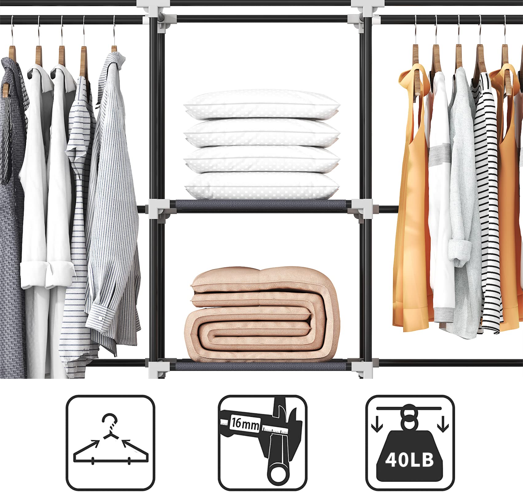 KEKIWE portable closet packaging demonstrates easy setup with included replacement parts.