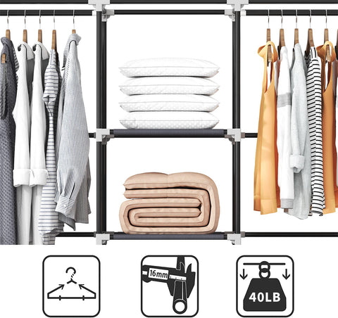 KEKIWE portable closet packaging demonstrates easy setup with included replacement parts.