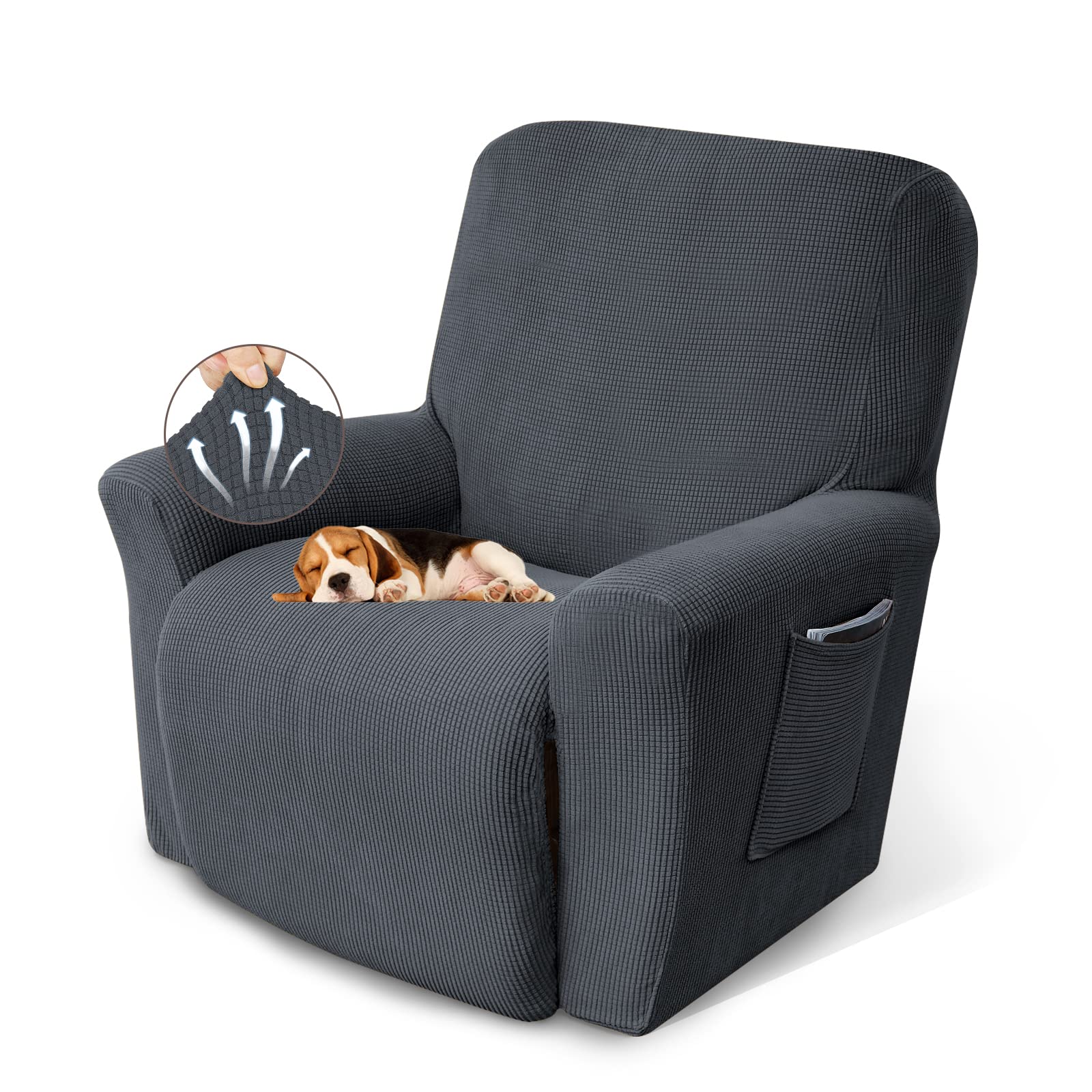 KEKUOU charcoal recliner cover in jacquard fabric, soft and breathable protection.