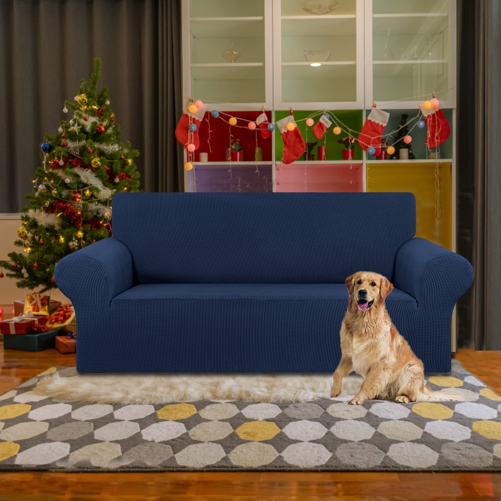 KEKUOU couch slipcover for 55-78 inch sofas adds elastic, secure fit.
