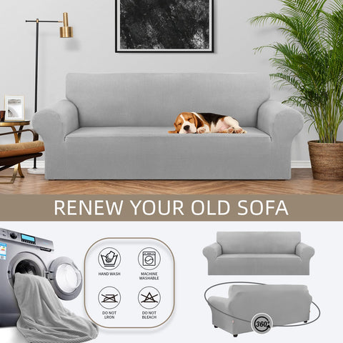 KEKUOU easy-install guide shows quick setup for a silver slipcover.