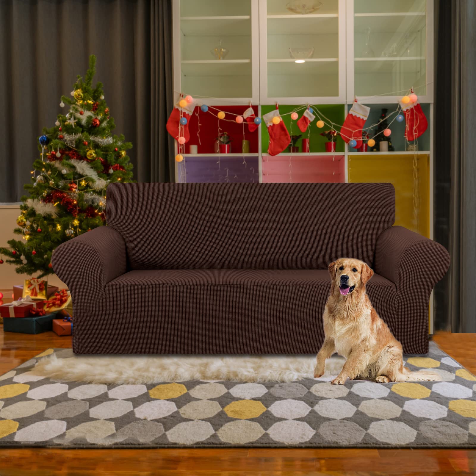 KEKUOU elastic-bottom sofa cover stays in place for a smooth, neat look.