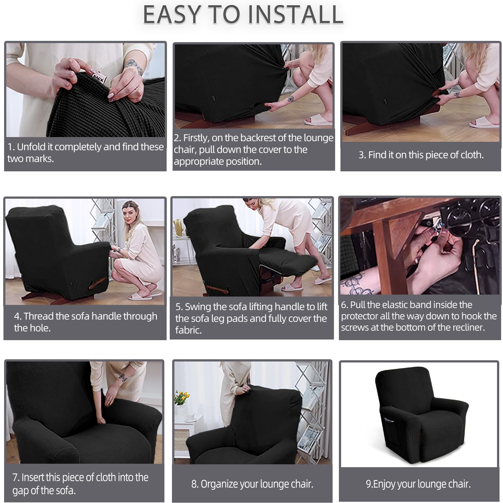 KEKUOU recliner cover fits recliners 24–37 inches for versatile use.