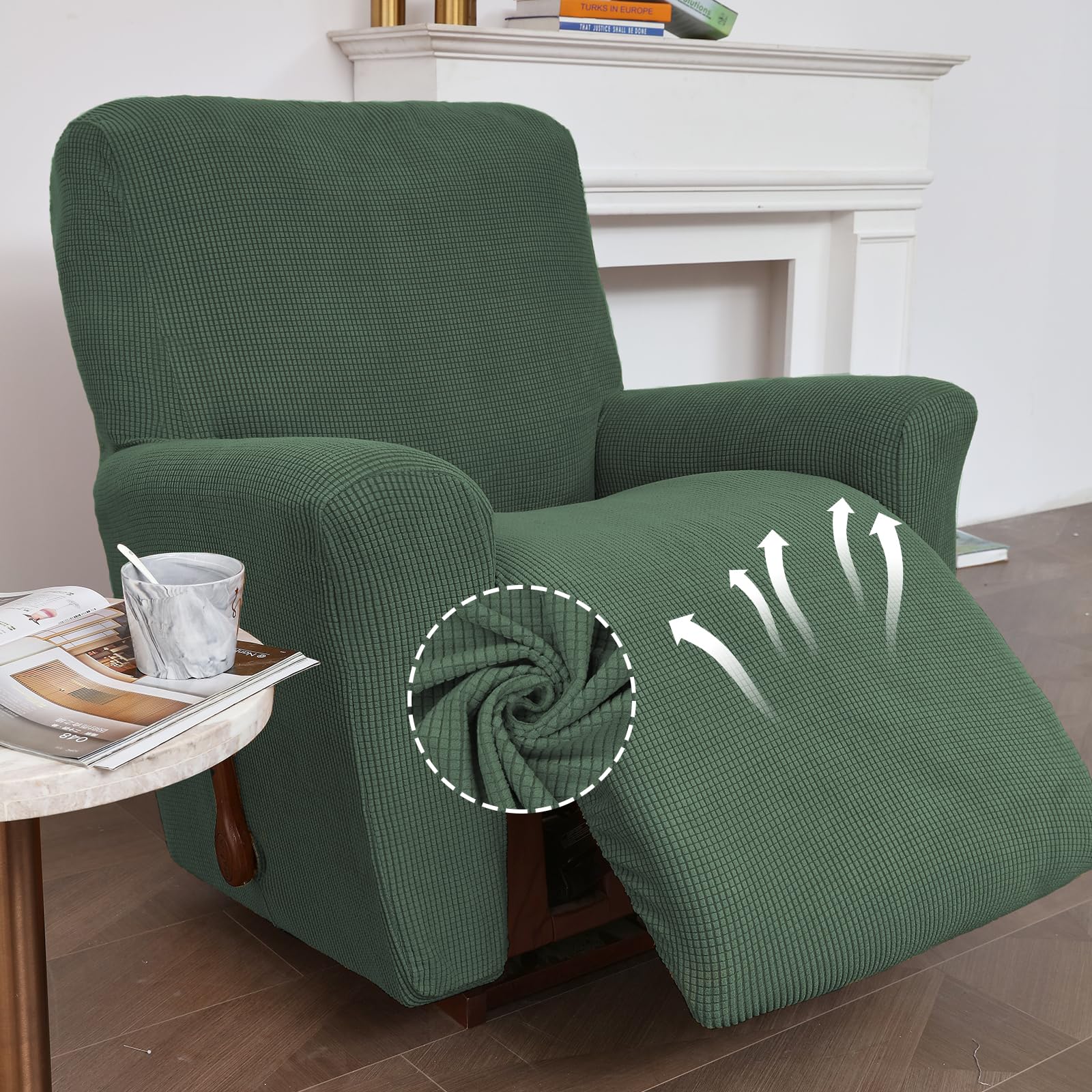 KEKUOU recliner cover with elastic bottom ensures a snug, wrinkle-free fit.
