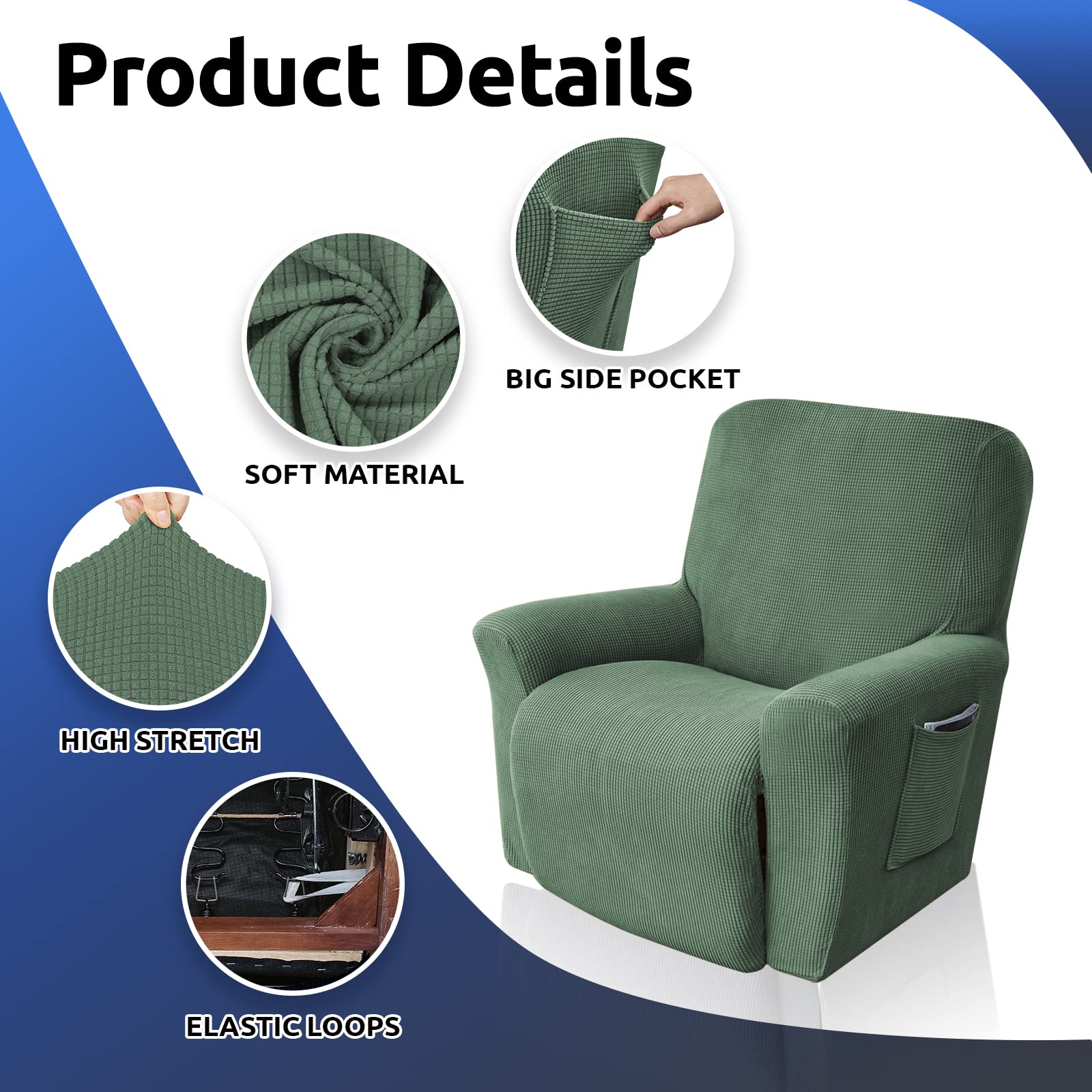 KEKUOU recliner cover in greyish green complements home decor.