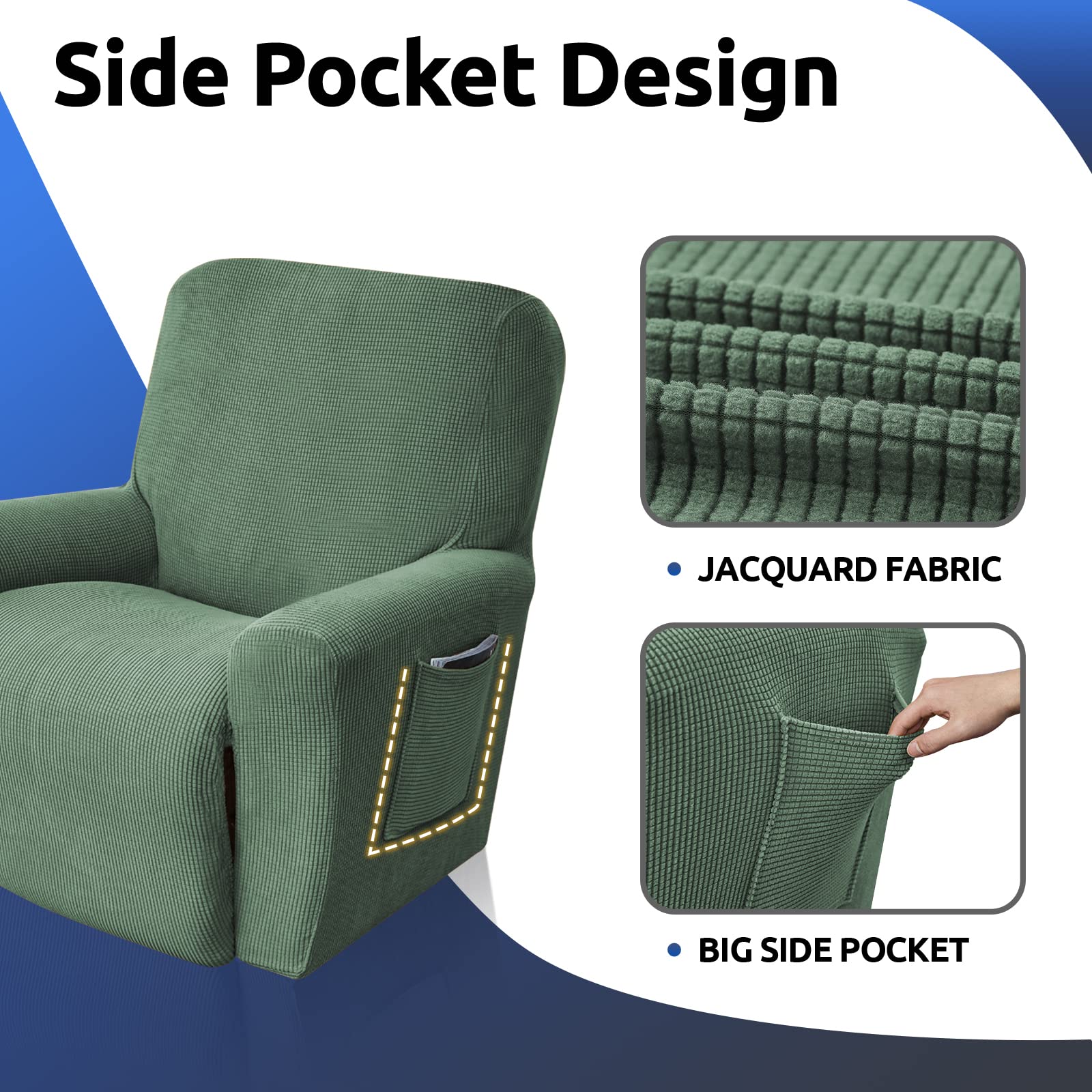 KEKUOU recliner cover fits recliners from 24 to 37 inches.