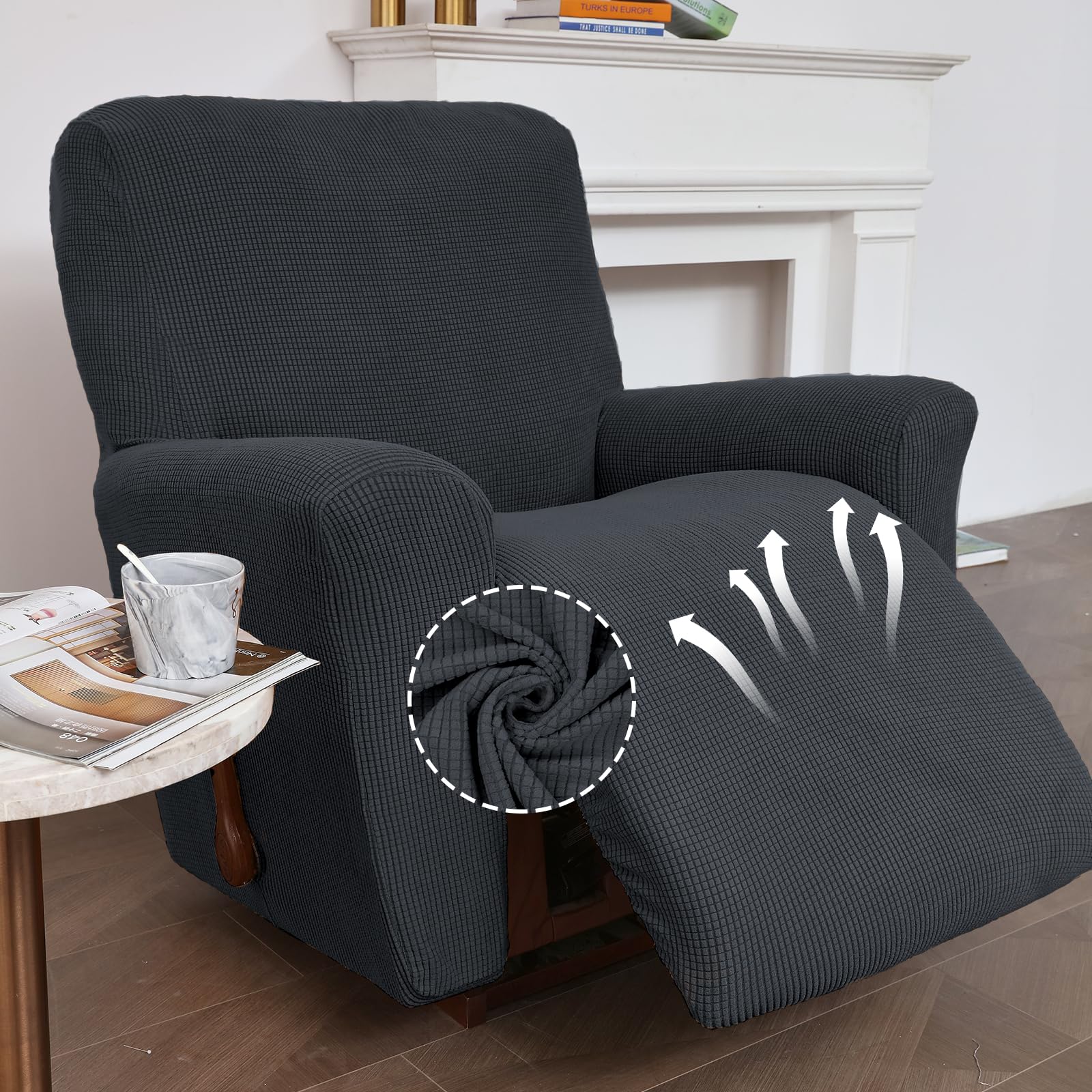 KEKUOU recliner slipcover stretch-fit for a snug, flexible fit.