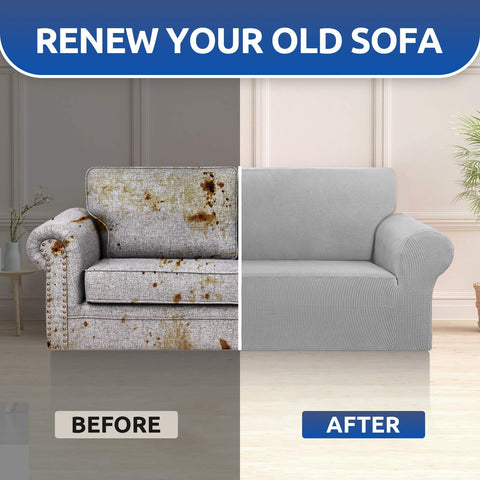 KEKUOU silver finish sofa cover enhances modern living room aesthetics.