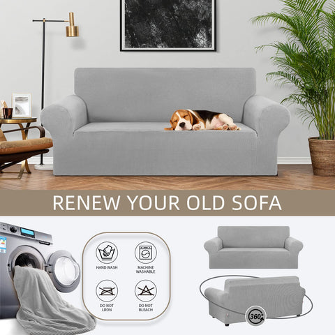 KEKUOU slipcover for 2-cushion sofa protects upholstery from pet and kid messes.