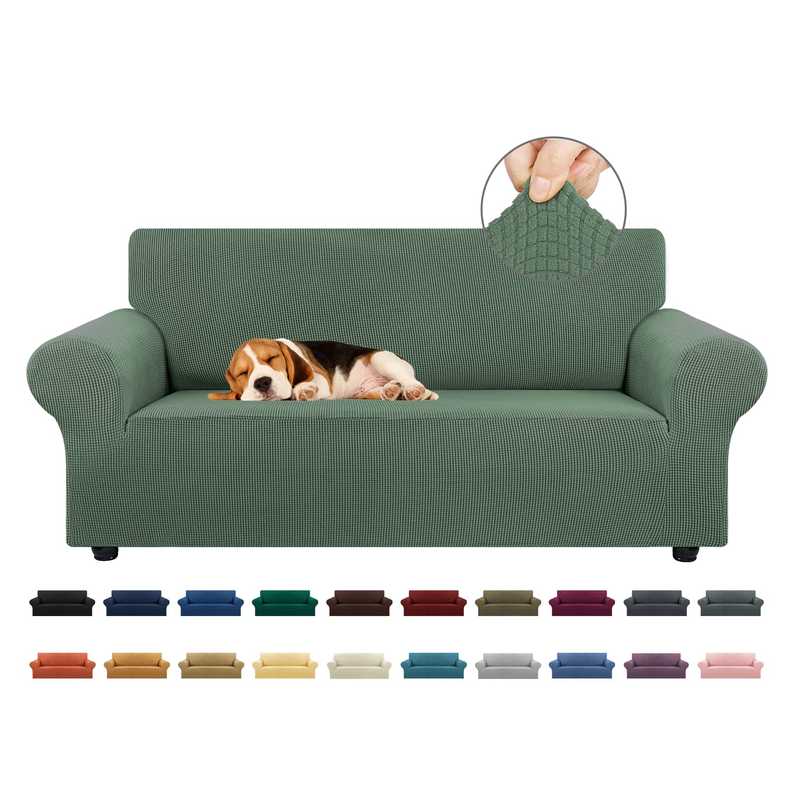 KEKUOU stretch loveseat cover for 55-78 inch sofas with elastic bottom ensures a secure, tidy fit.