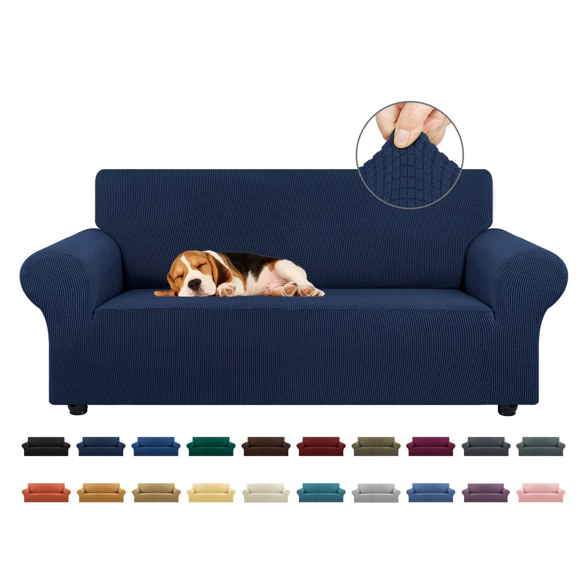 KEKUOU stretch loveseat cover in navy small-check protects your sofa.