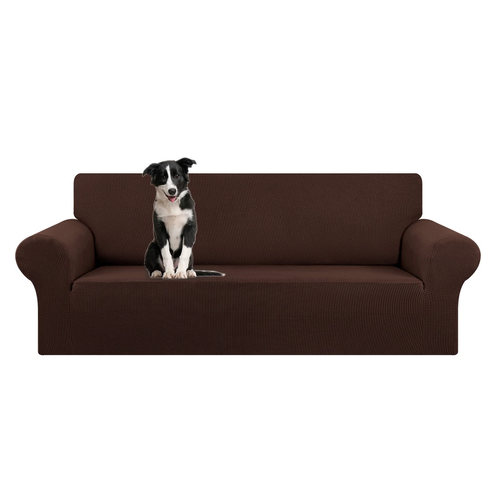 KEKUOU stretch slipcover on chocolate sofa for large 94-110 inch couches