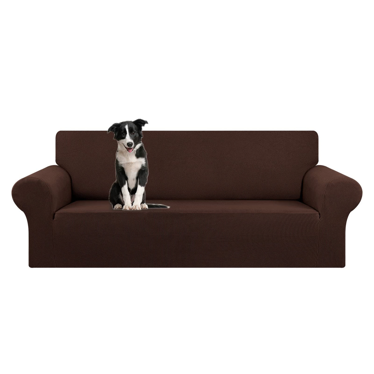KEKUOU stretch slipcover on chocolate sofa for large 94-110 inch couches