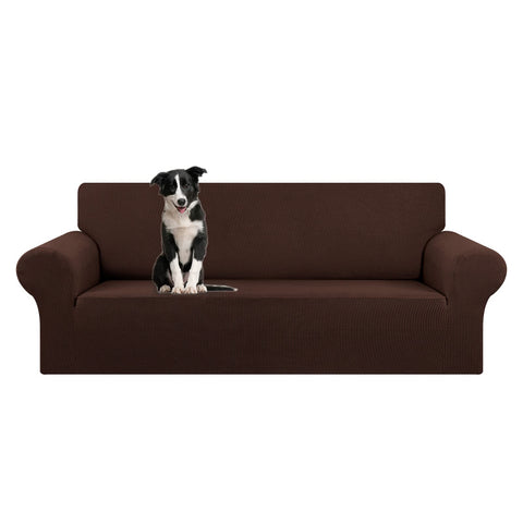 KEKUOU stretch slipcover on chocolate sofa for large 94-110 inch couches