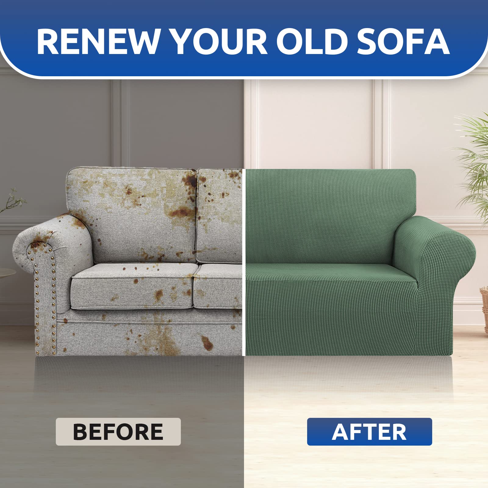 KEKUOU stretch sofa cover dimension guidance photo helps accurate fit for 78-94 inch sofas