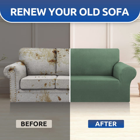 KEKUOU stretch sofa cover dimension guidance photo helps accurate fit for 78-94 inch sofas
