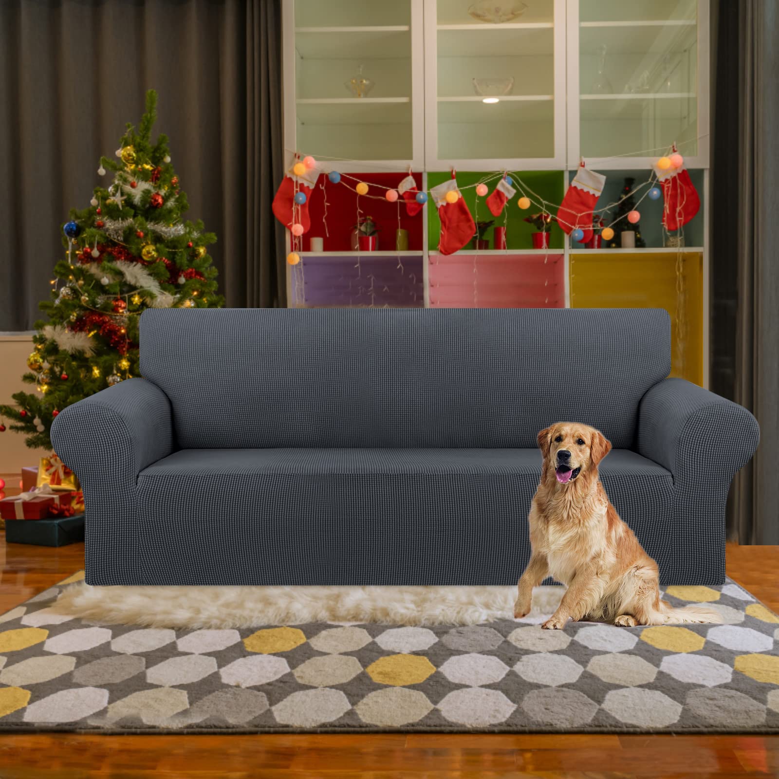 Kekuou stretch sofa cover jacquard small-checked pattern adds classic style and protection
