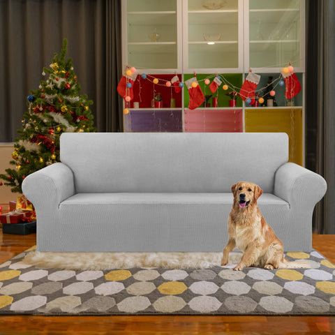KEKUOU jacquard small-checked slipcover on a silver sofa.