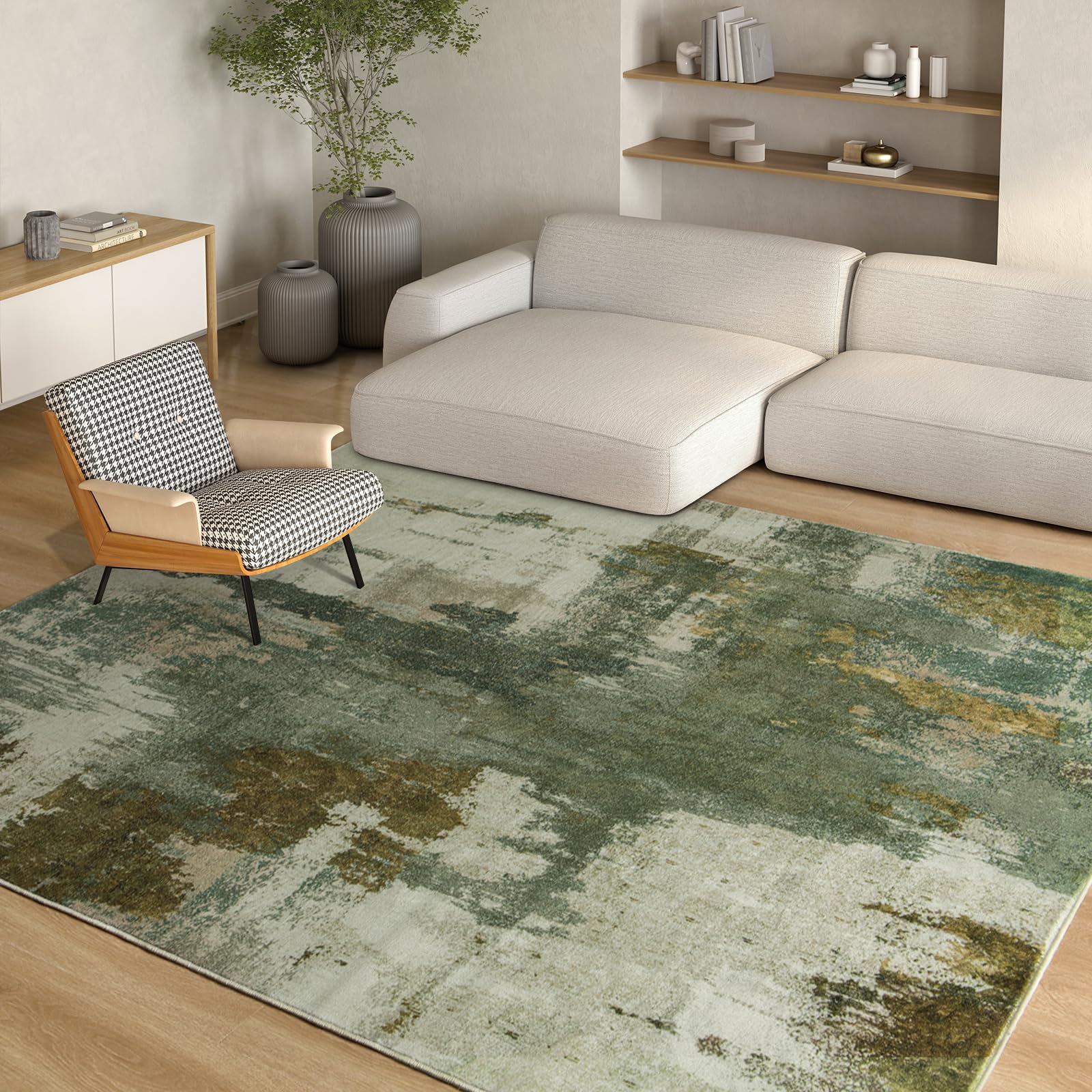 Kelarea 5x7 living room rug shows soft faux wool texture for plush comfort.