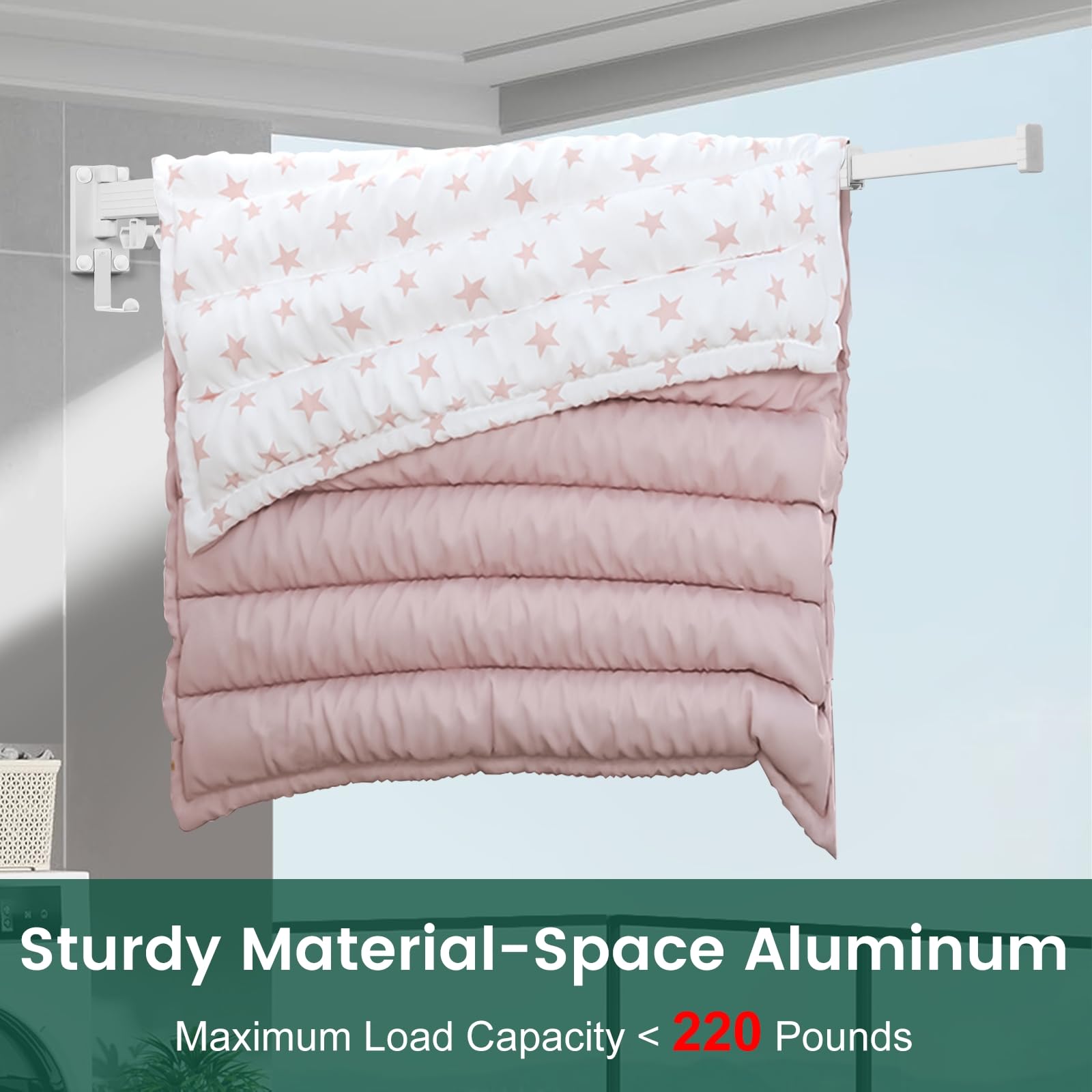 Kelisiting in a tidy laundry room demonstrating organized drying solution.