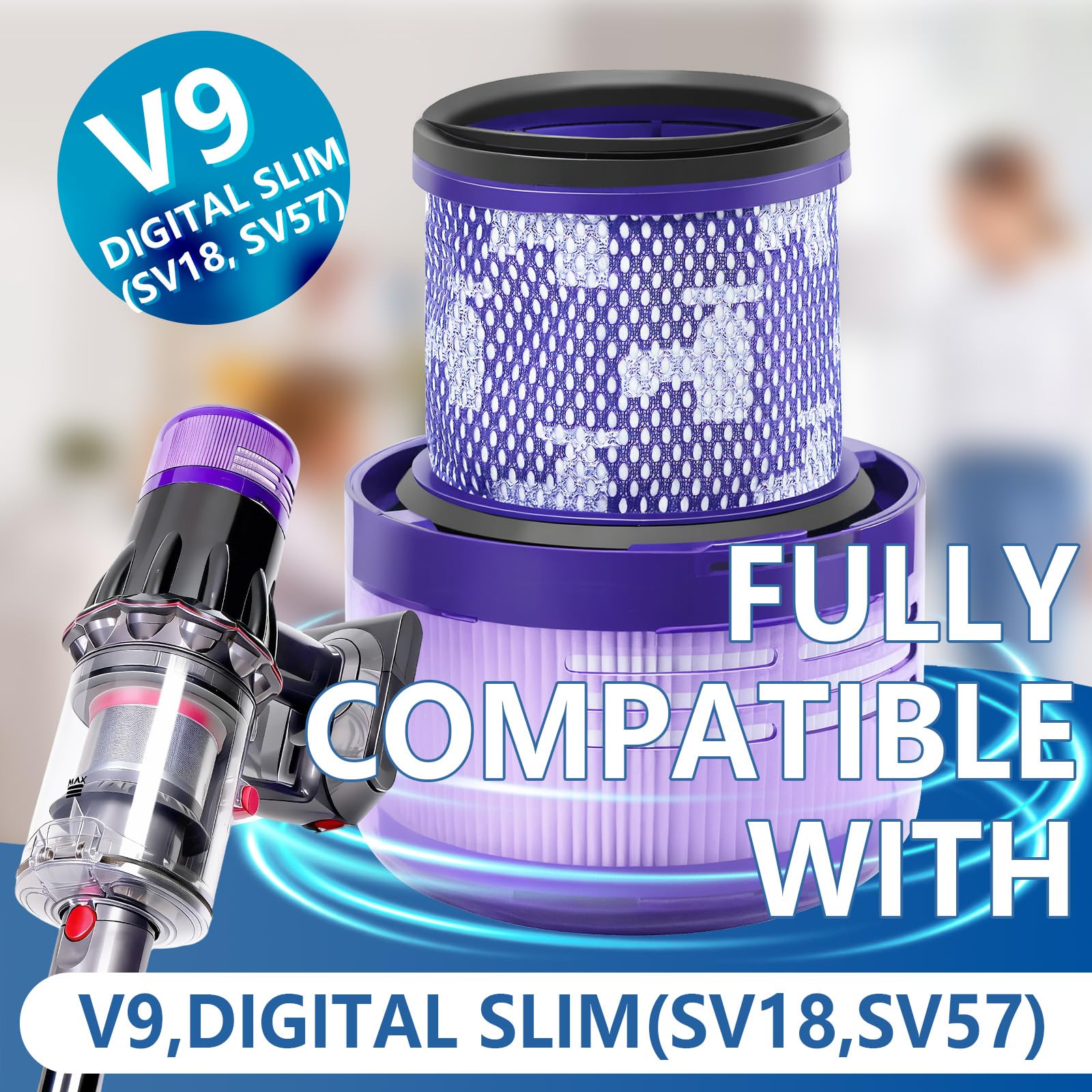 Keluke Dyson Digital Slim filter 3-pack close-up highlighting durable filtration media for enhanced performance.