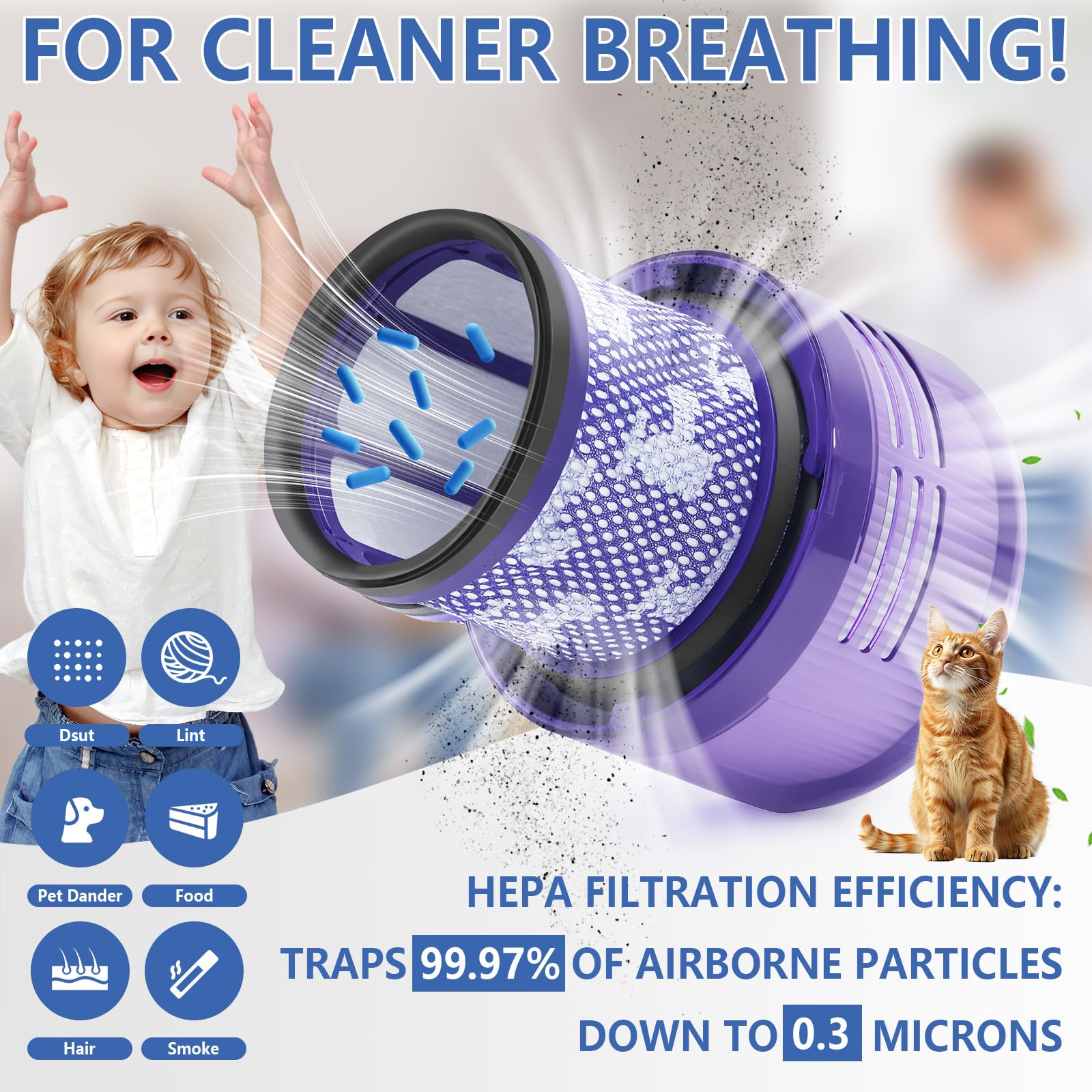 Keluke filter in use with Dyson attachment for powerful, consistent suction.
