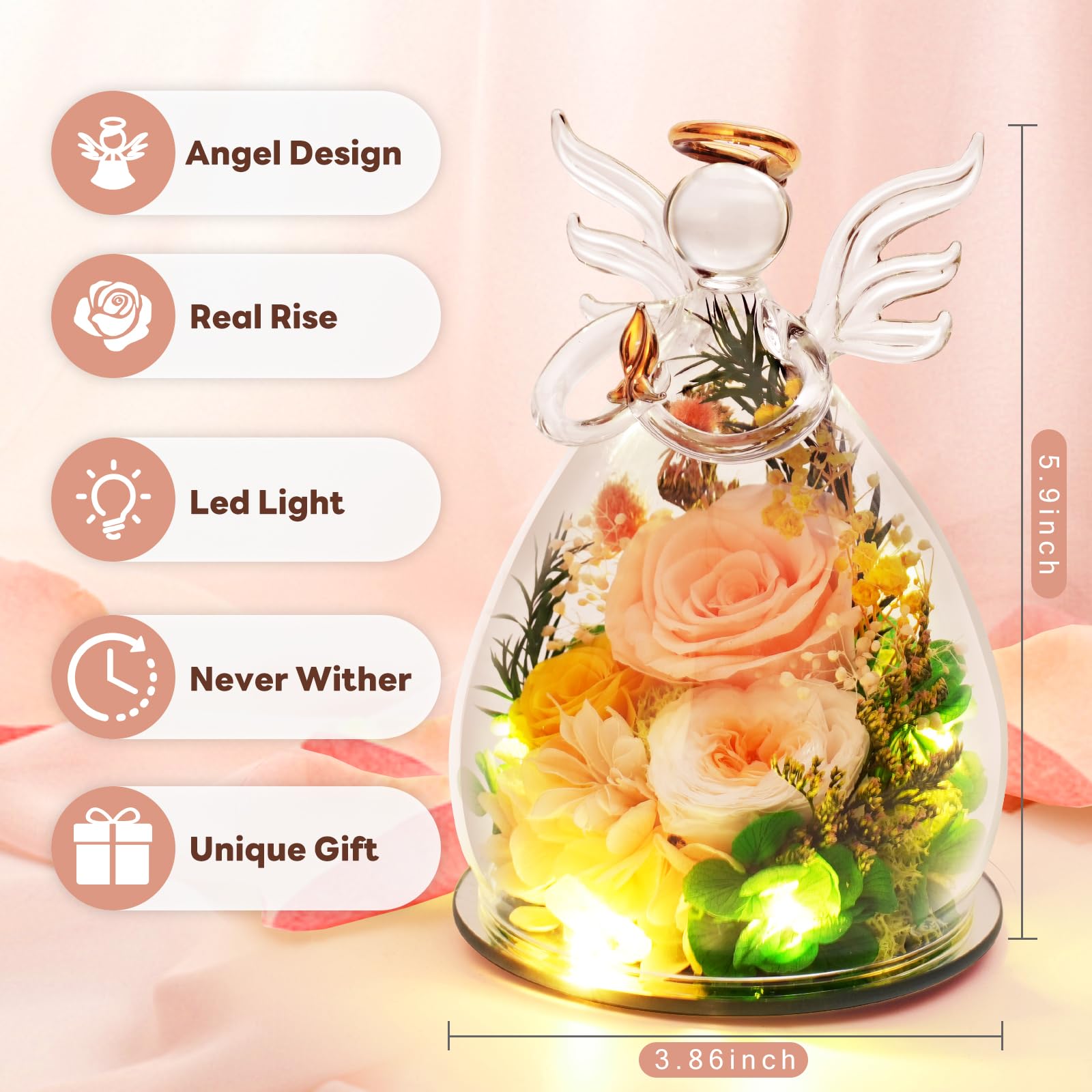 Kemiputi glass dome angel figurine with elegant design and lasting beauty.