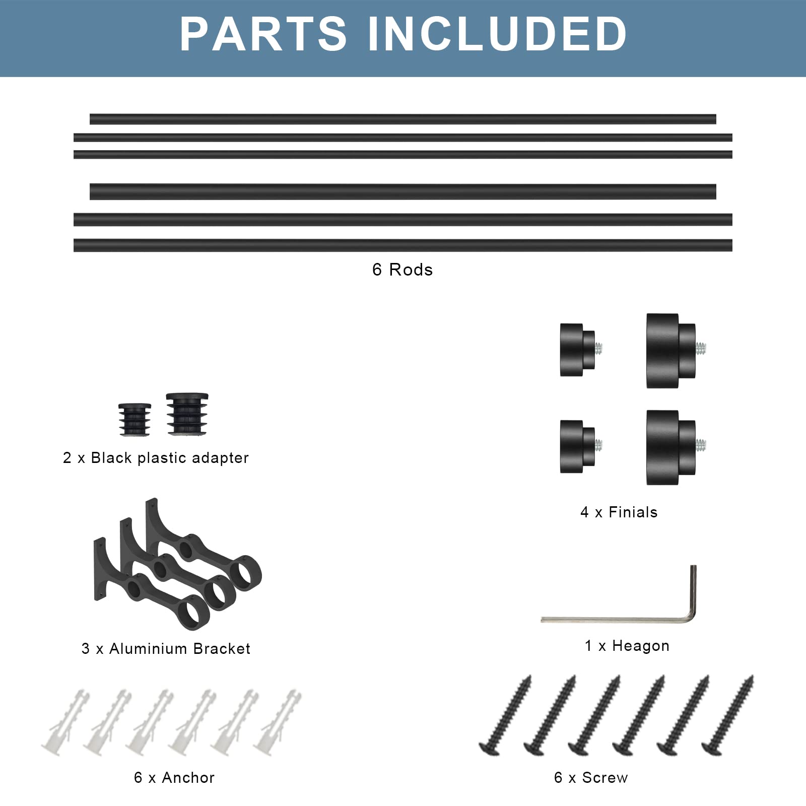 Kemmie back diameter 5/8-inch rod complements thin to heavy drapes.