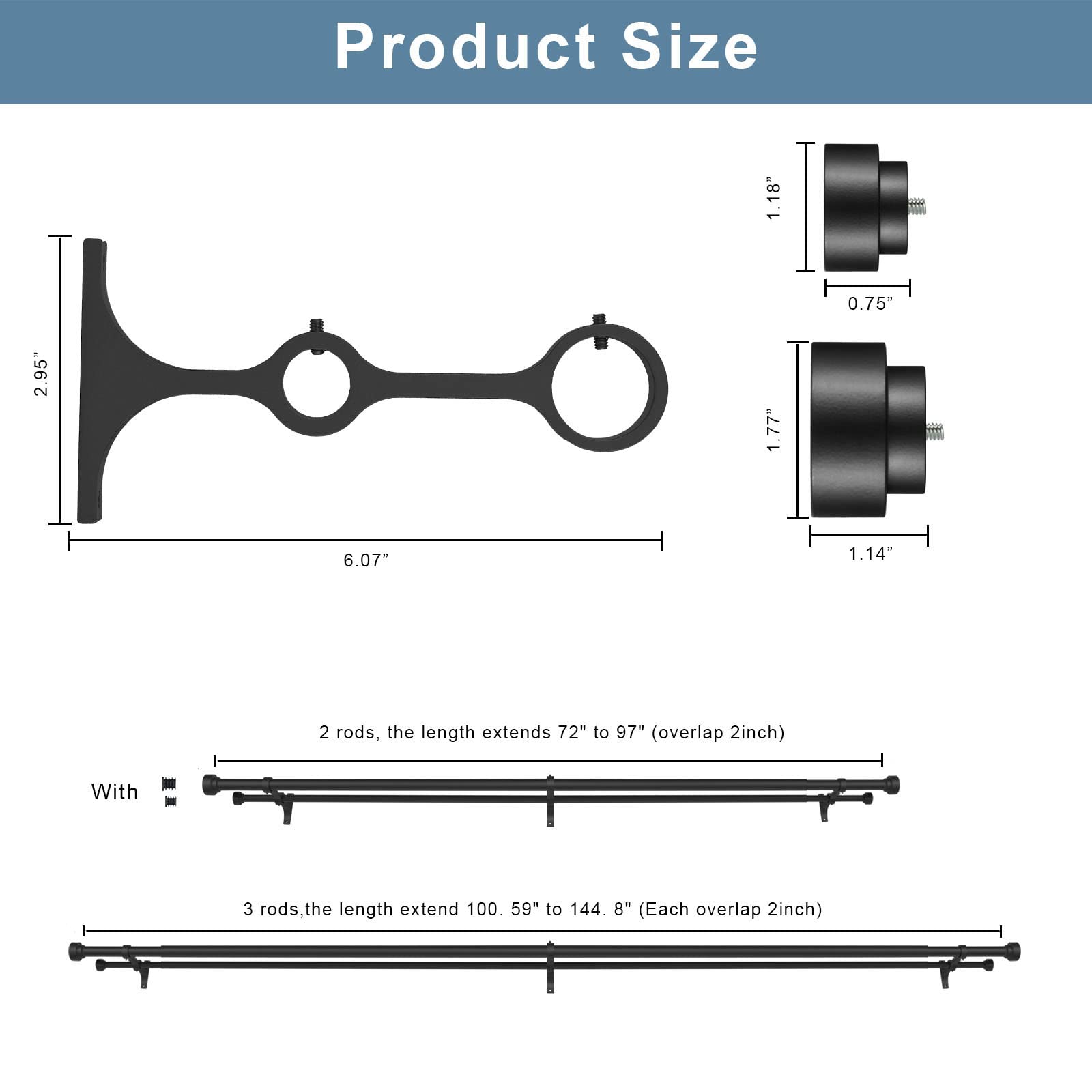 Kemmie curtain rod 1-inch front diameter emphasizes sturdy support.
