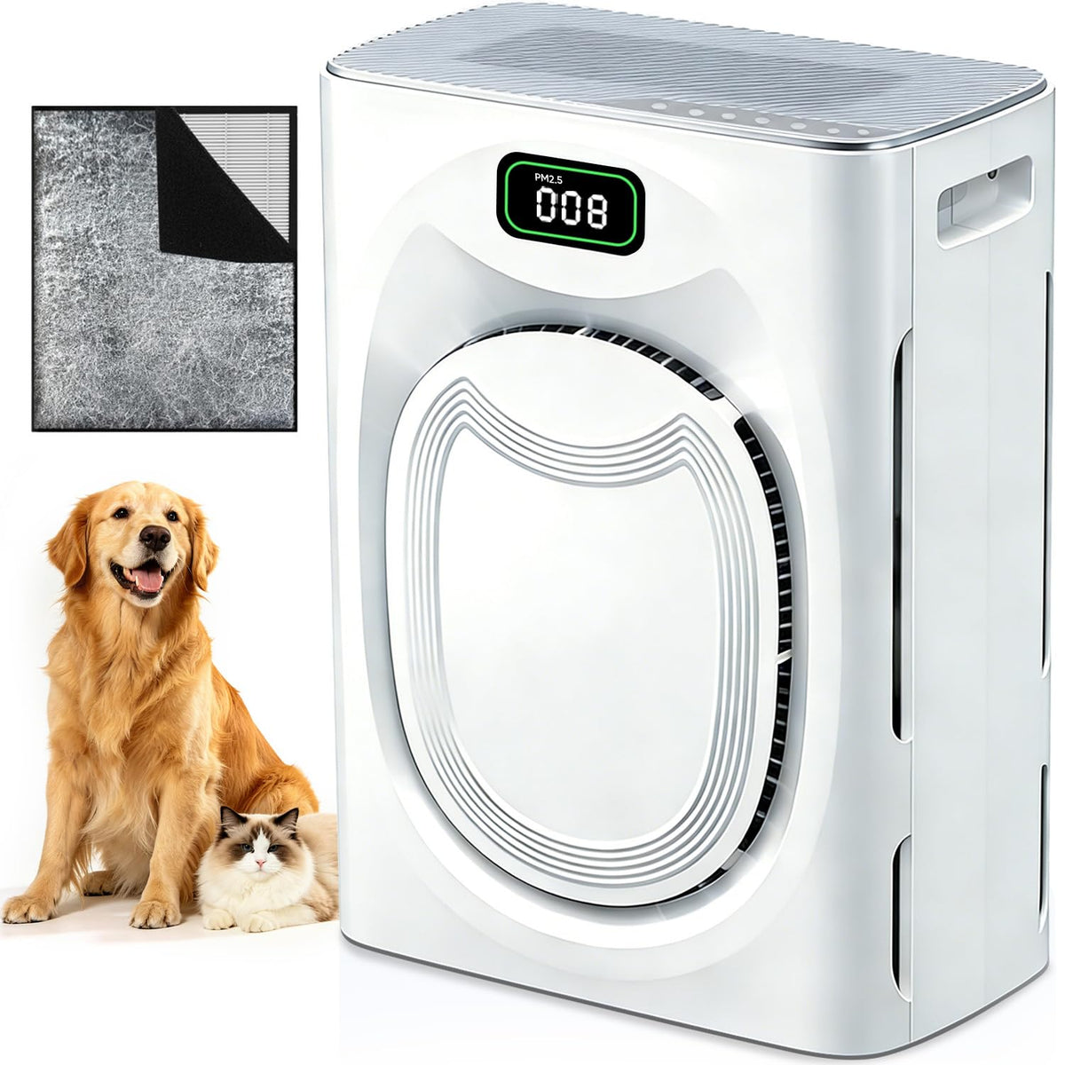 KEN BROWN Air Purifier for Pets front view shows strong airflow for pet rooms.