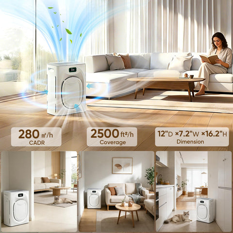 KEN BROWN air purifier for pets PM2.5 monitor display shows real-time air quality.