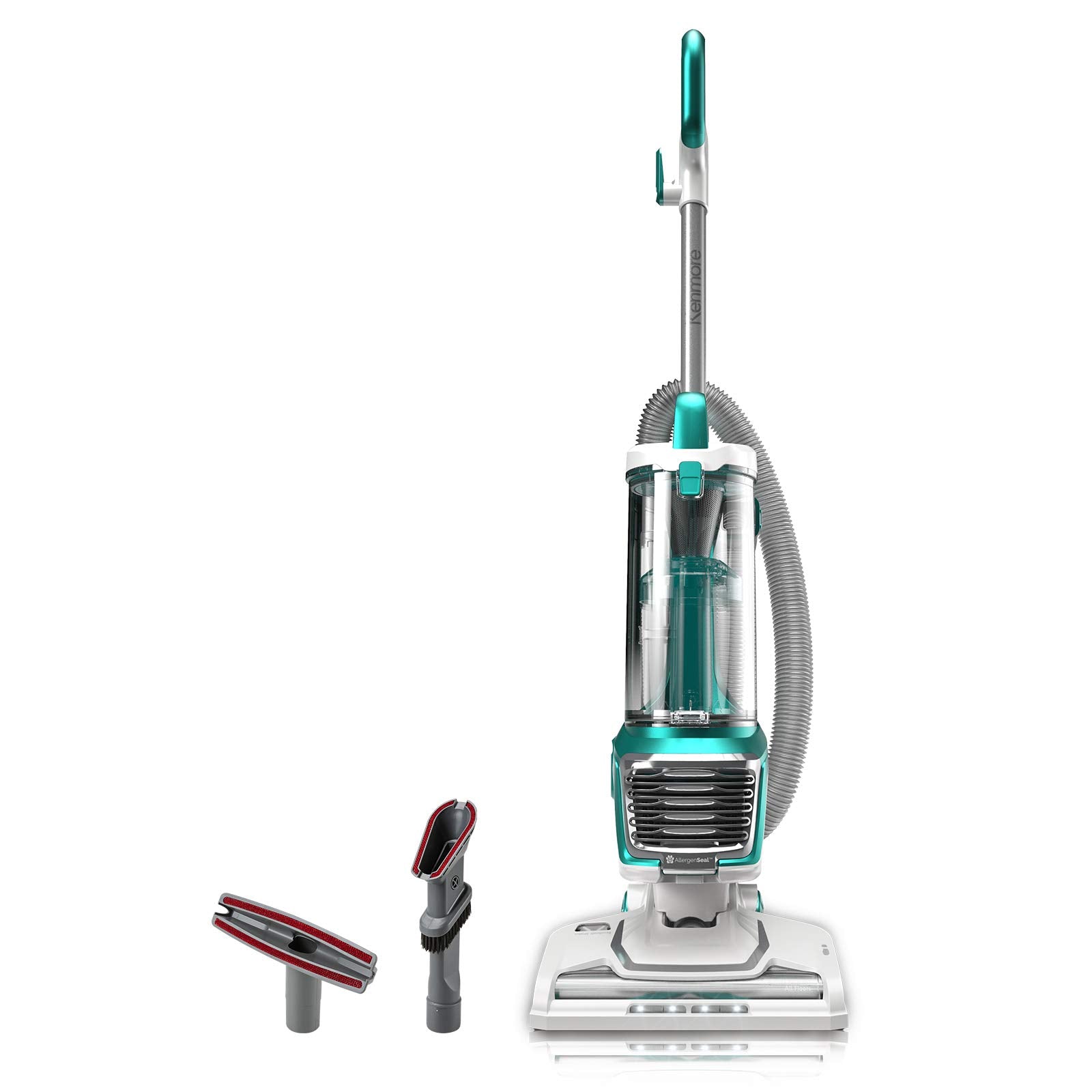 Kenmore bagless upright vacuum showing 2-motor power suction for deep cleaning.