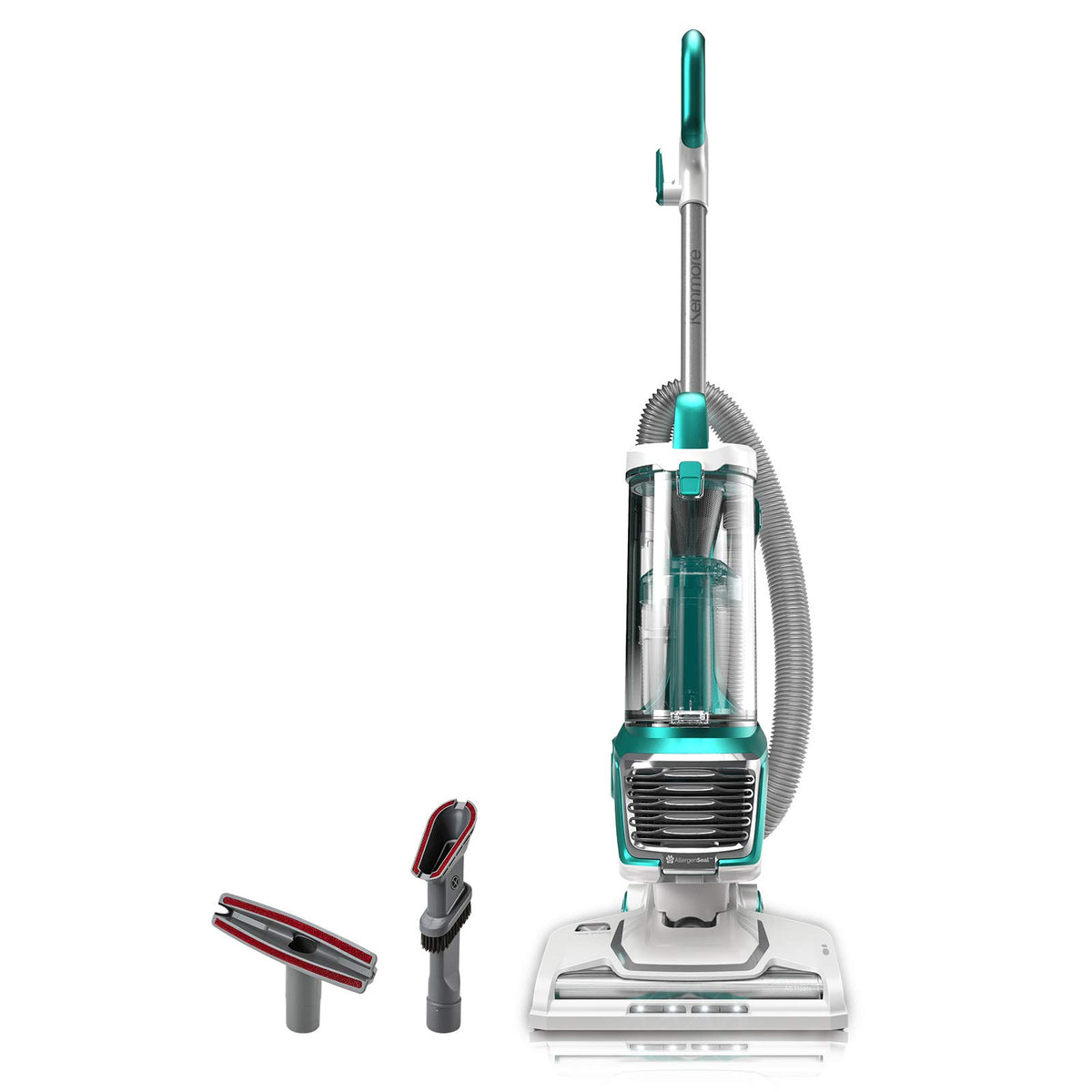 Kenmore bagless upright vacuum showing 2-motor power suction for deep cleaning.