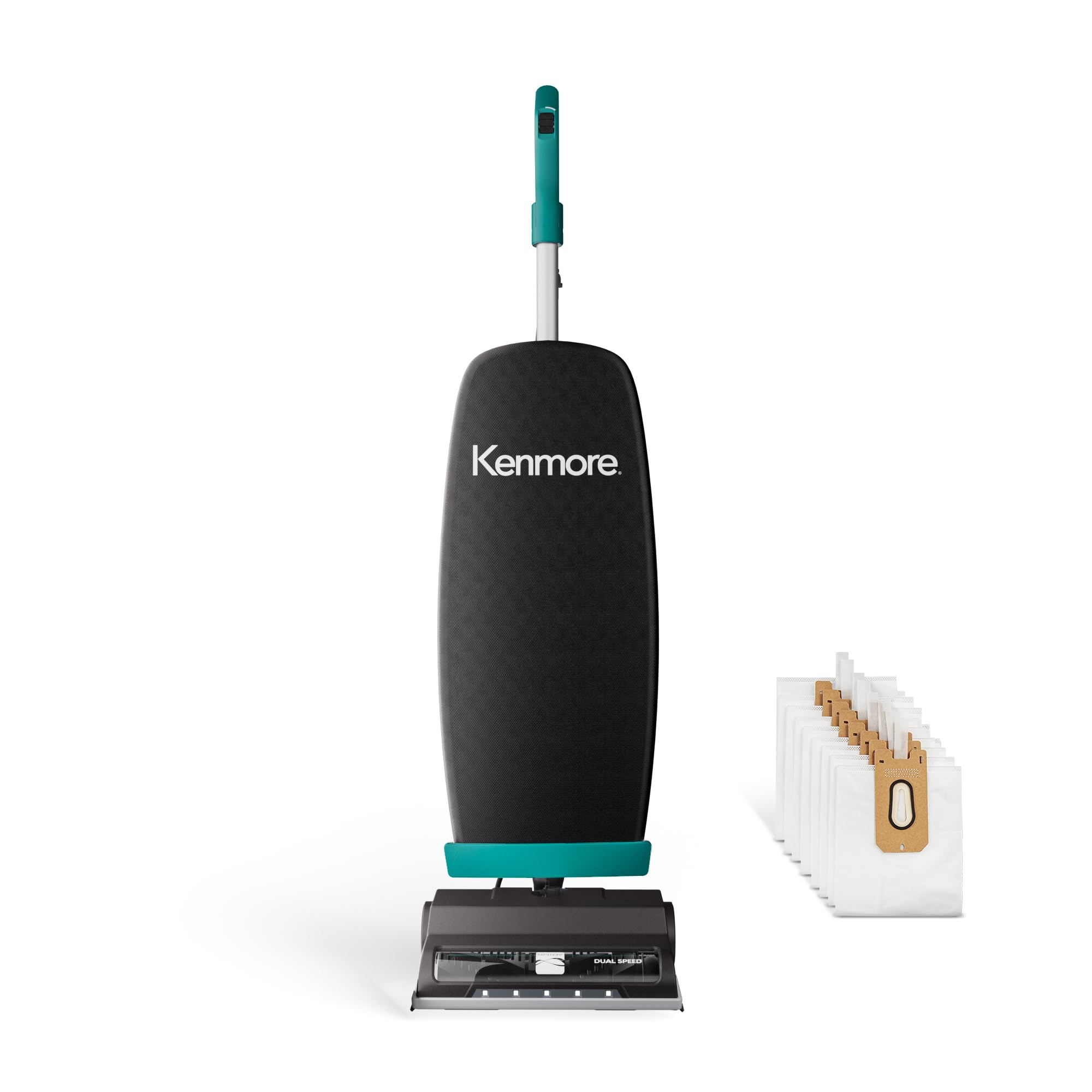 Kenmore BU1001 B200 vacuum in front view showing strong suction for carpets and floors.