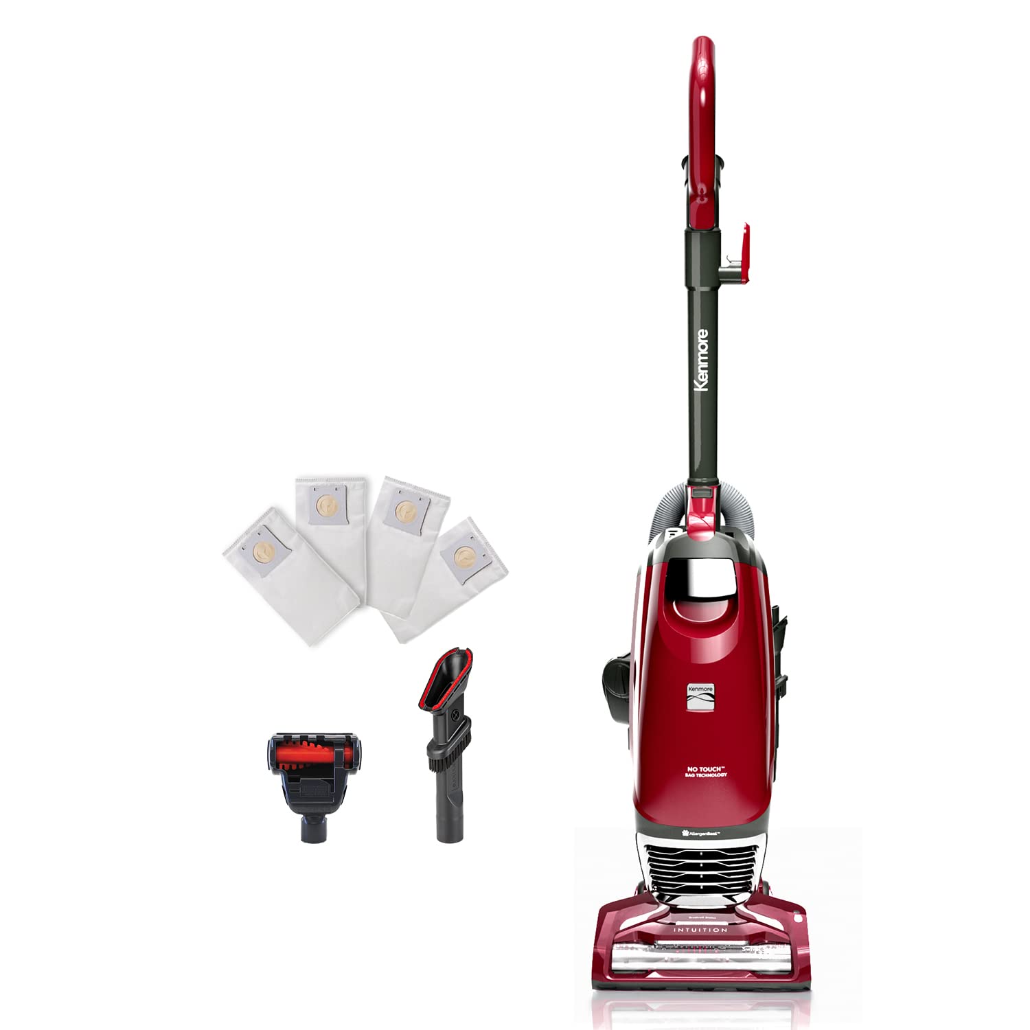 Kenmore BU3040 Intuition upright vacuum front view shows compact design for easy storage and quick cleans
