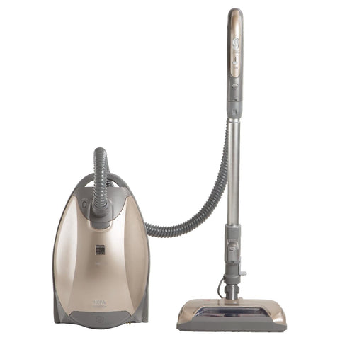 Kenmore Elite Pet PowerMate attachment lifting pet hair from upholstery.