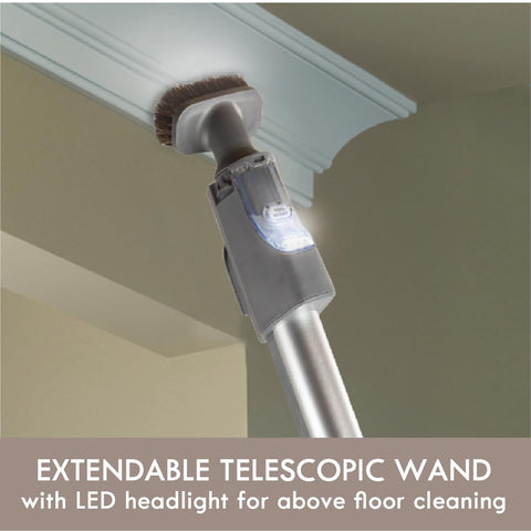 Kenmore Elite telescoping wand extends reach to ceilings and high shelves.