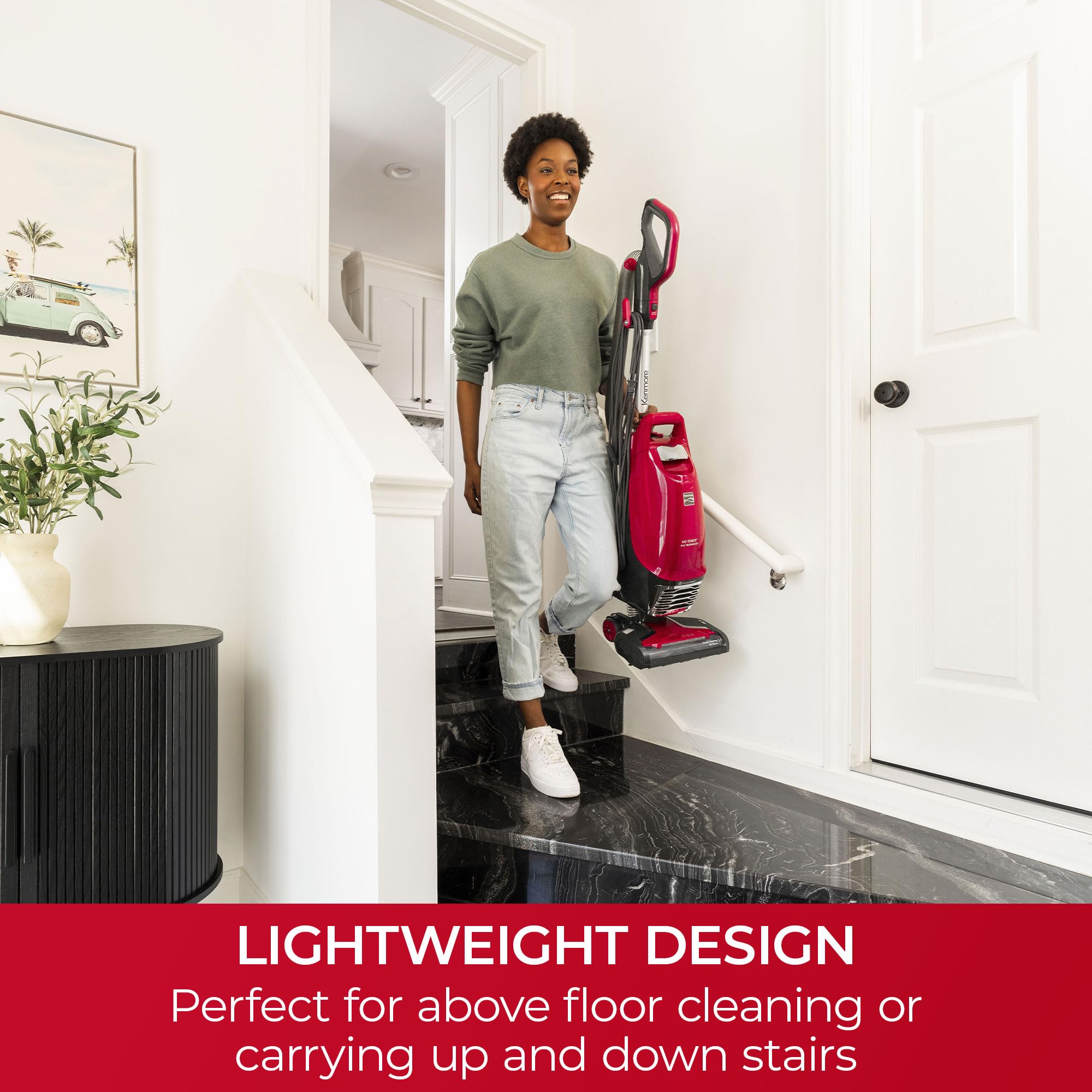Kenmore Intuition BU4020 above-floor cleaning reach with wand extended to ceiling corners