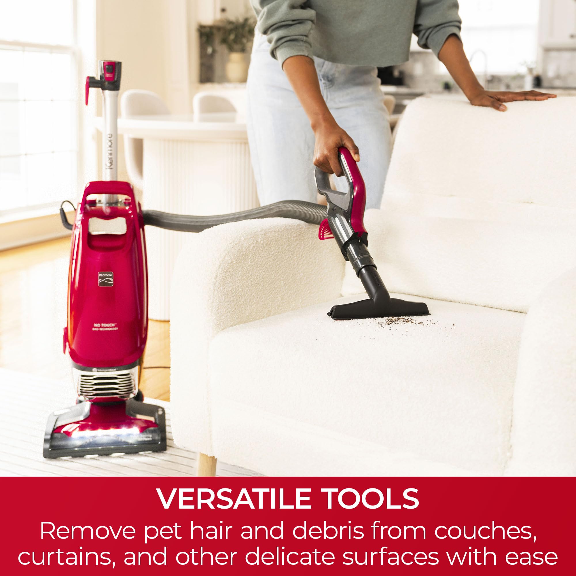 Kenmore Intuition BU4020 swivel with LED headlight illuminates dirt under furniture
