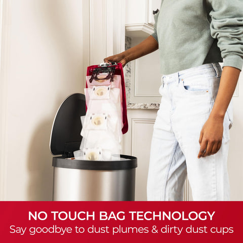 Kenmore Intuition BU4020 no-touch bag demonstrates hands-free disposal for mess-free maintenance