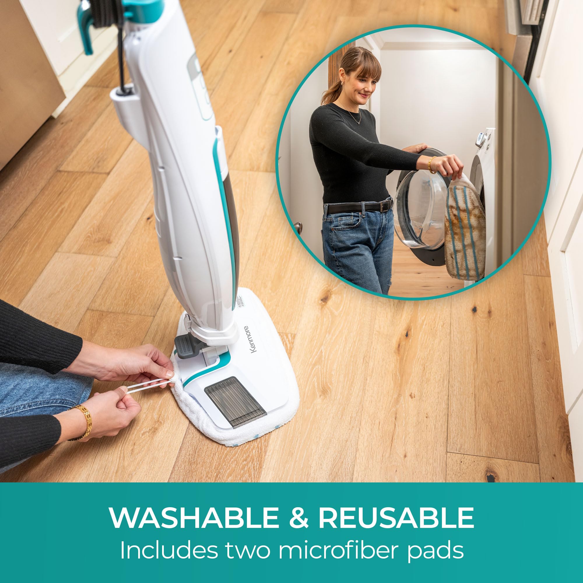 Kenmore SM2060 S200 washable pads closeup displaying reusable microfiber pads.