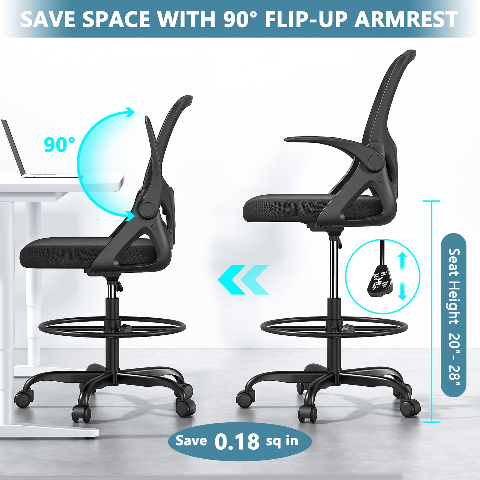 Kensaker drafting chair breathable mesh back keeps you cool while working